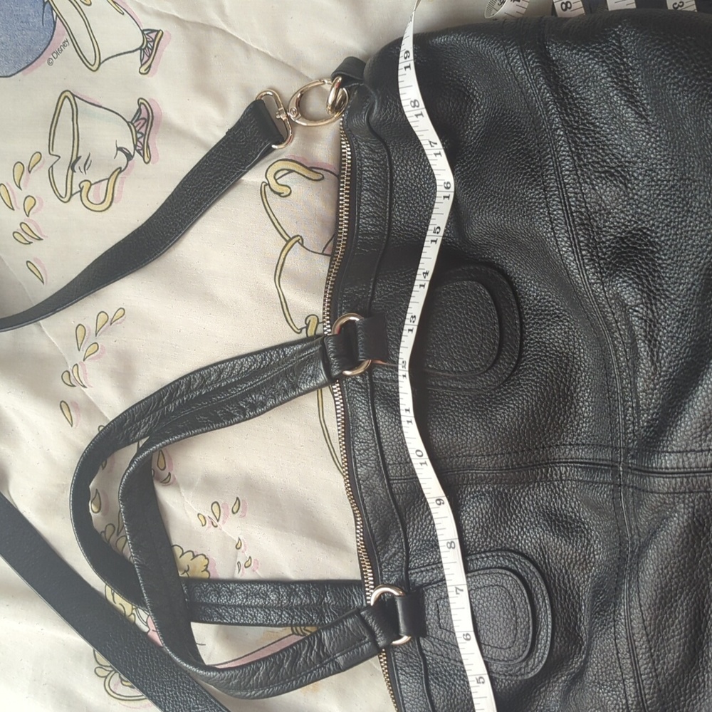 Genuine Black Leather Tote Bag Crossbody Strap - Picture 12 of 16